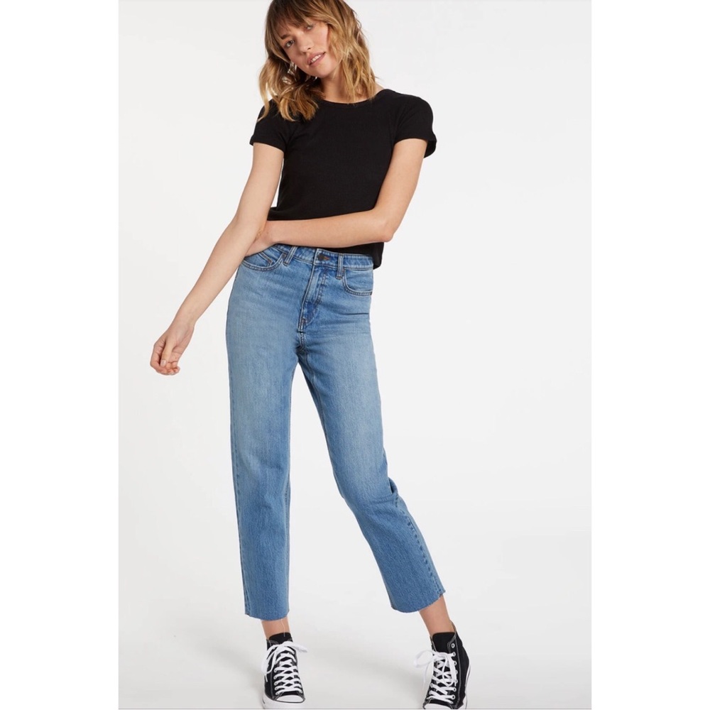 VOLCOM STONED STRAIGHT - ASH BLUE HIGH WAISTED COTTON JEANS NWNT
